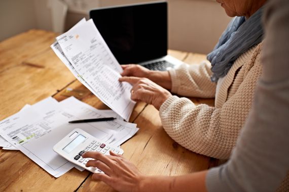 Couple checking bills